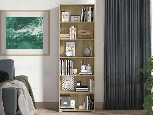 Libreria Marrone Rovere Grigio 5 Ripiani Installazione a Terra 70x24.5x211.5h cm, Sfumatura Colore Struttura Rovere Grigio - Pramollo