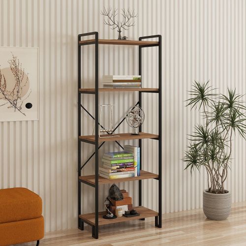 Libreria Marrone Rovere Nero 4 Ripiani Installazione Libera 30x156x60h cm, Utilizzabile Come Divisorio Locale - Pocenia