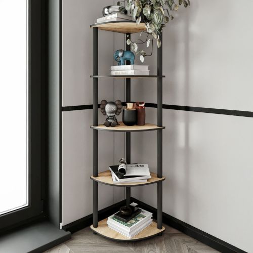 Libreria Marrone Rovere Nero 4 Ripiani Installazione Libera 34x34x139h cm, Sfumatura Colore Struttura Rovere - Sessanio