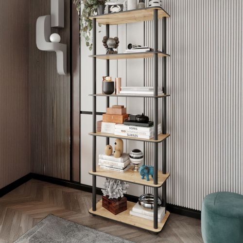Libreria Marrone Rovere Nero 4 Ripiani Installazione Libera 60x30x173h cm, Sfumatura Colore Struttura Rovere - Nervina