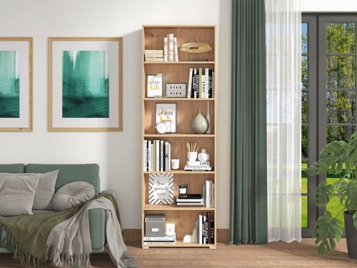 Libreria Marrone Rovere Nodi 5 Ripiani Installazione a Terra 70x24.5x211.5h cm, Sfumatura Colore Struttura Rovere Nodi - Pramollo
