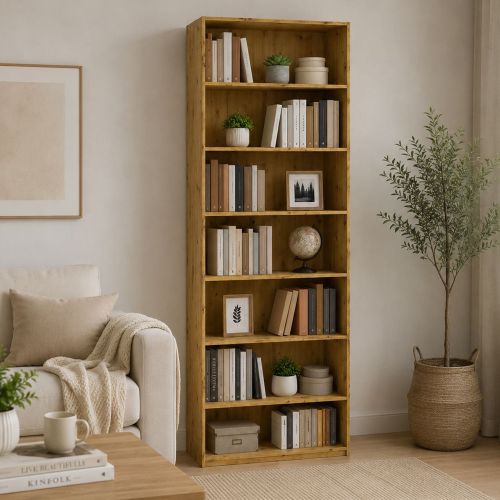Libreria Marrone Rovere Nodi 6 Ripiani Installazione a Terra 80x33x234h cm, Struttura Verticale - Lika