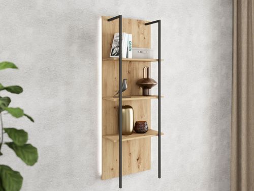 Libreria Marrone Rovere Nodi Nero 3 Ripiani Installazione a Terra, Sospesa 50x28x137.5h cm, Colore Struttura Nero - Cimolais