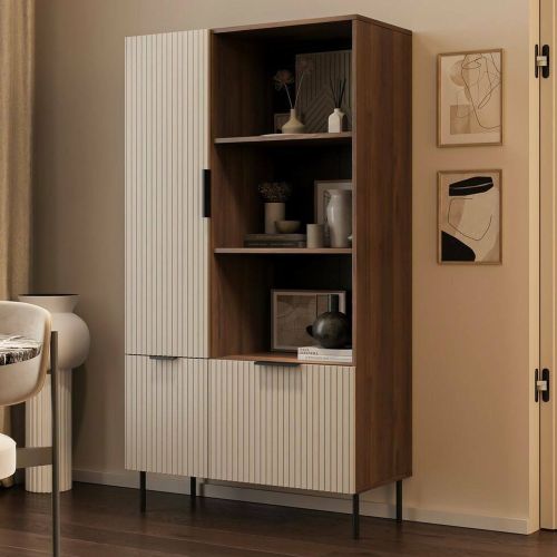 Libreria Mazze, 165x42 h90 cm, Noce e Beige