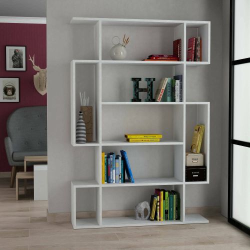 Libreria Melpomene, Scaffale da ufficio, Mobile portalibri, Biblioteca, 110x26 h161 cm, Bianco