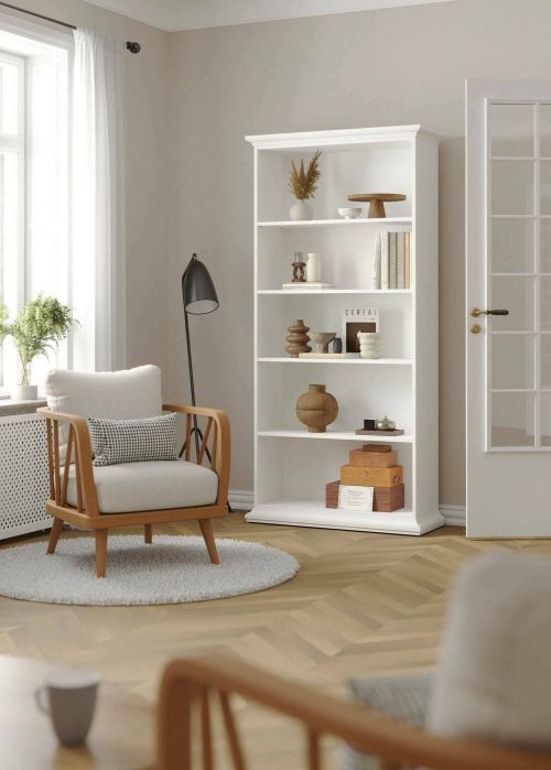 Libreria Mireille, Scaffale da ufficio, Mobile portalibri, Biblioteca, 96x37 h201 cm, Bianco