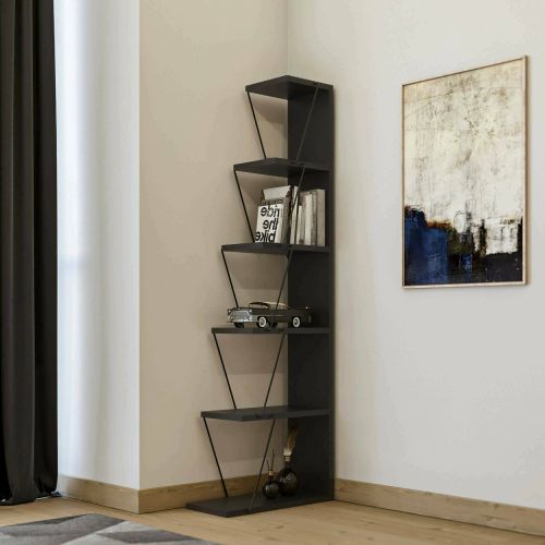 Libreria Mizar, Scaffale da ufficio, Mobile portalibri, Biblioteca, 50x22h150 cm, Antracite e Nero
