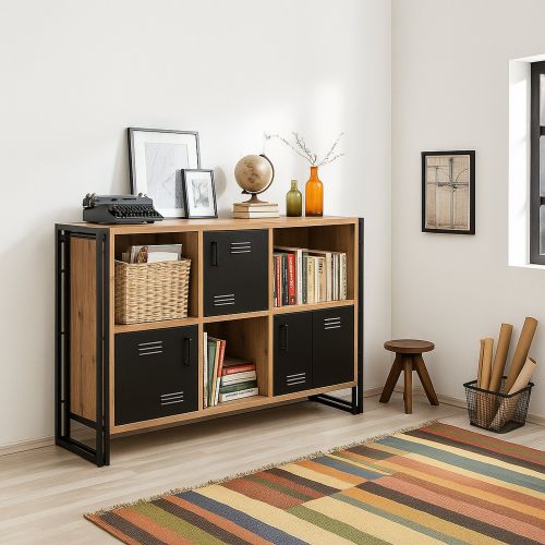Libreria moderna quercia e nera 126x89h cm - Ercolina