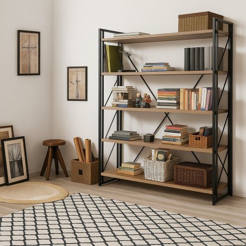 Libreria moderna quercia e nera 130x180h cm - Demetria