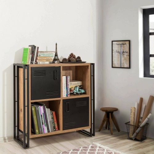 Libreria moderna quercia e nera 89x89h cm - Ercolina