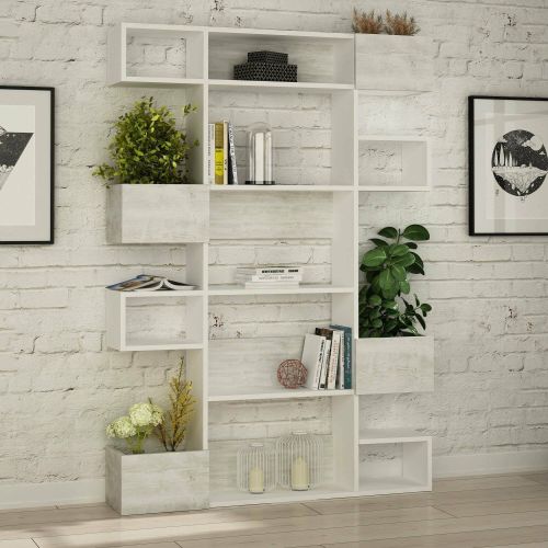 Libreria Nephele, Scaffale da ufficio, Mobile portalibri, Biblioteca, 120x20 h171 cm, Bianco