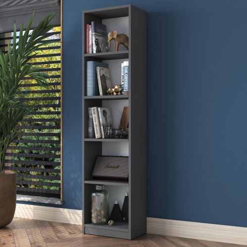 Libreria Nero Antracite 4 Ripiani Installazione Libera 40x25x162h cm, Struttura Verticale - Clitunno