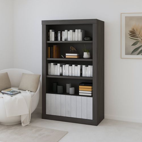 Libreria Nero Antracite Grigio Cemento 3 Ripiani 2 Ante 105x42x191h cm, Installazione a Terra - Spinoso