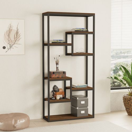 Libreria Nero Marrone Noce 6 Ripiani Installazione Libera 85x29x182h cm, Utilizzabile Come Divisorio Locale - Rofrano