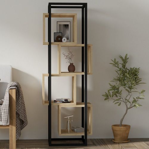 Libreria Nero Marrone Rovere 4 Ripiani Installazione Libera 44x29x140h cm, Sfumatura Colore Struttura Rovere - Navel