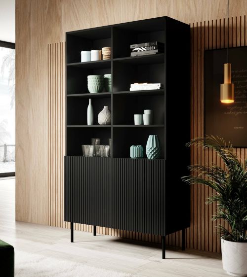 Libreria Nero Nero un Ripiano Piedini Neri 100x42x177h cm, 2 Ante - Ghilarza