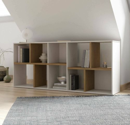 Libreria Orne, Scaffale da ufficio, Mobile portalibri, Biblioteca, 78x36 h183 cm, Rovere e Bianco