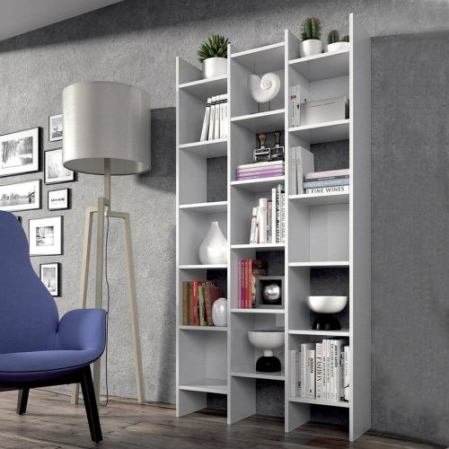 Libreria Rockford, Mobile portalibri con 18 ripiani, Scaffale con scomparti quadrati, Scaffale moderno da ufficio, 96x29h192 cm, Bianco