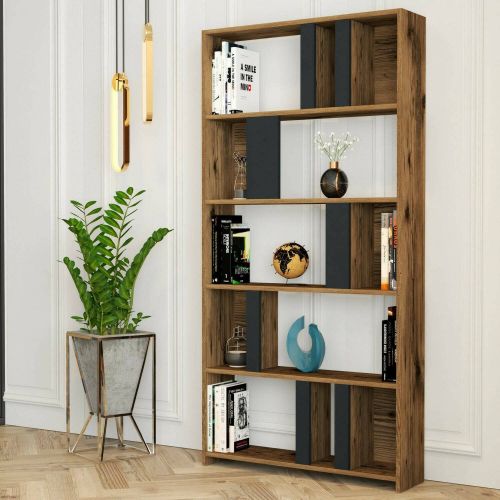 Libreria salvaspazio noce e antracite 90x180h cm - Scapolita