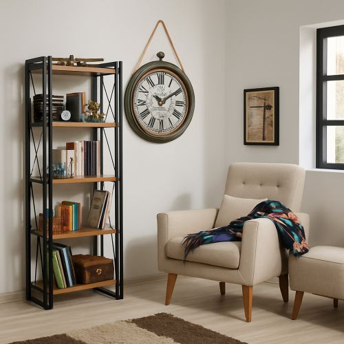Libreria salvaspazio quercia e nera 60x180h cm - Demetria