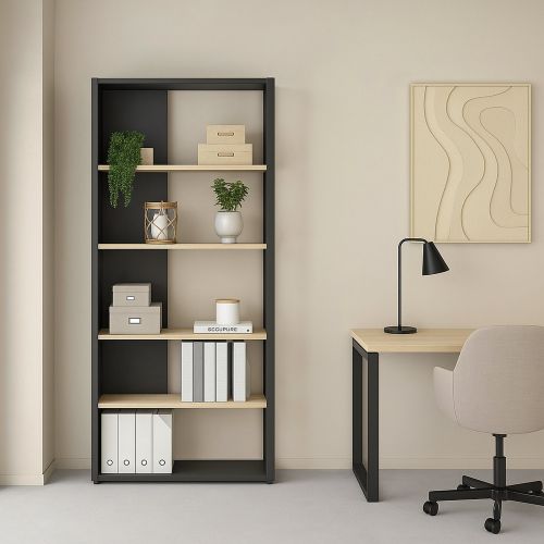 Libreria salvaspazio rovere e grigia 79x204h cm - MuGuiying