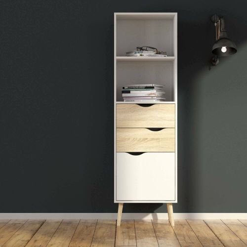 Libreria Sandrine, Scaffale da ufficio, Mobile portalibri, Biblioteca, 50x39 h171 cm, Bianco e Quercia