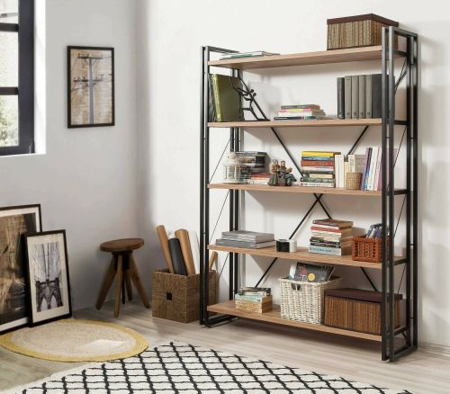 Libreria Sol, Scaffale da ufficio, Mobile portalibri, Biblioteca, Quercia e Nero, 130x35h180 cm