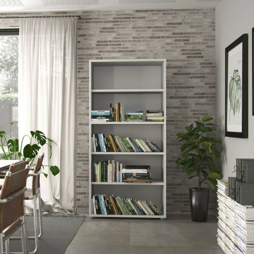 Libreria Stephane, Scaffale da ufficio, Mobile portalibri, Biblioteca, 89x40 h186 cm, Bianco