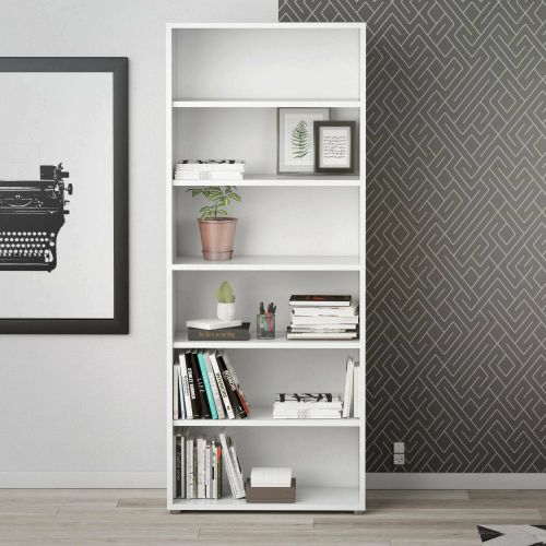 Libreria Suzanna, Scaffale da ufficio, Mobile portalibri, Biblioteca, 89x40 h222 cm, Bianco