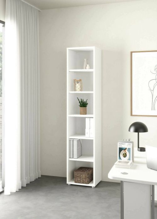 Libreria Sylvaine, Scaffale da ufficio, Mobile portalibri, Biblioteca, 40x47 h222 cm, Bianco