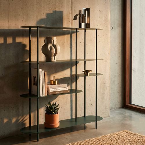 Libreria Verde Ottanio 5 Ripiani Installazione a Terra 11x40x132h cm, Utilizzabile Come Divisorio Locale - Gana