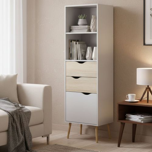 Libreria verticale bianca e quercia 50x171h cm - Assesor