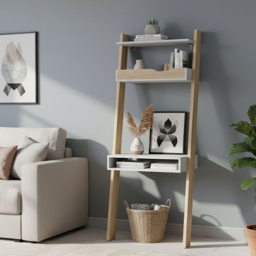 Libreria verticale bianca e quercia 65x180h cm - Aviv