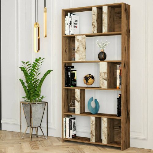 Libreria verticale noce e bianca marmo 90x180h cm - Scapolita
