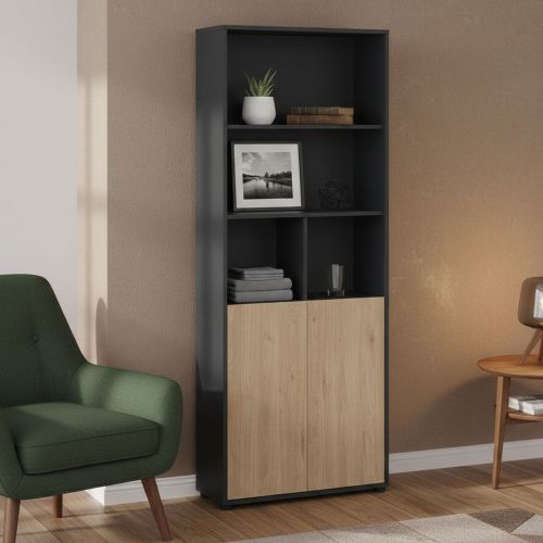 Libreria verticale rovere e grigia 79x204h cm - Arancio