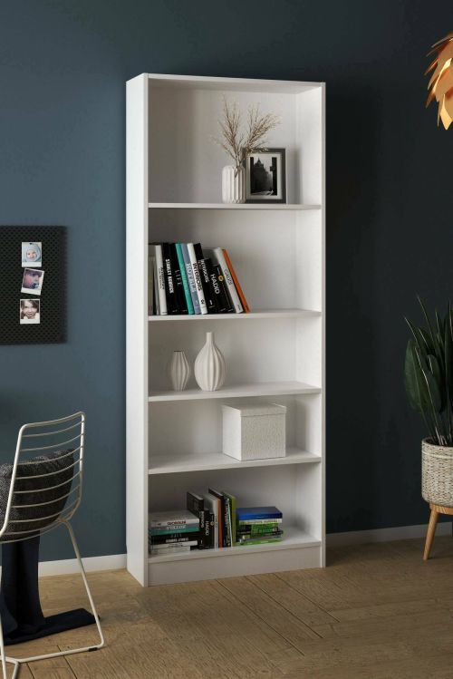 Libreria Zelie, Scaffale da ufficio, Mobile portalibri, Biblioteca, 79x27 h203 cm, Bianco