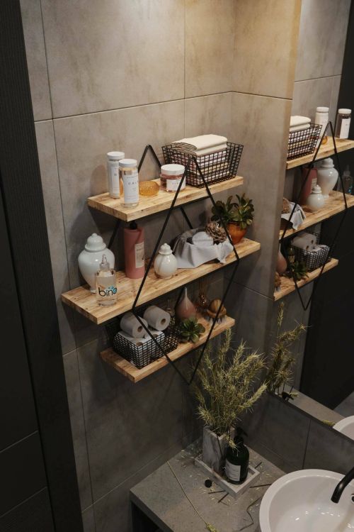 Mensola Autonoe, Scaffale, Ripiano a muro, Scaffalatura multiuso, 70x16 h60 cm, Oro e Nero