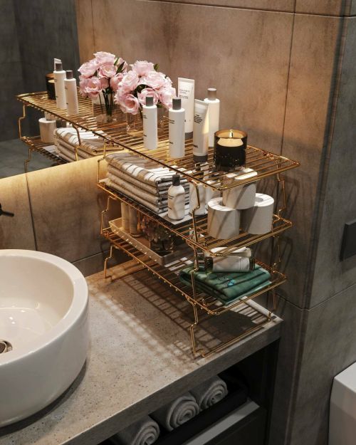Mensola Bekka, Scaffale, Ripiano a muro, Scaffalatura multiuso, 15x42 h19 cm, Oro e Marrone