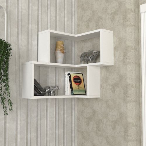 Mensola Bianco 2 Ripiani Angolare 45x15x55h cm, - Omignano