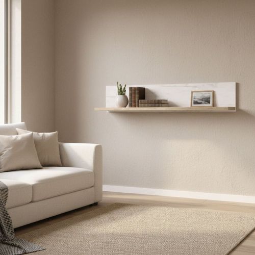 Mensola Bianco Anticato Marrone Rovere un Ripiano 120x19.5x22h cm, Portata Ripiani 5 - Picciano