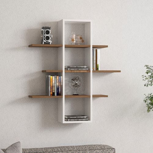 Mensola Bianco Marrone Noce 3 Ripiani Colore Struttura Marrone 96x20x101h cm, Sfumatura Colore Struttura Noce - Erbe