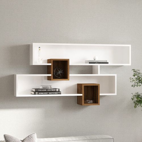 Mensola Bianco Marrone Rovere 4 Ripiani Colore Struttura Marrone 120x22x75h cm, Sfumatura Colore Struttura Rovere - Roddino