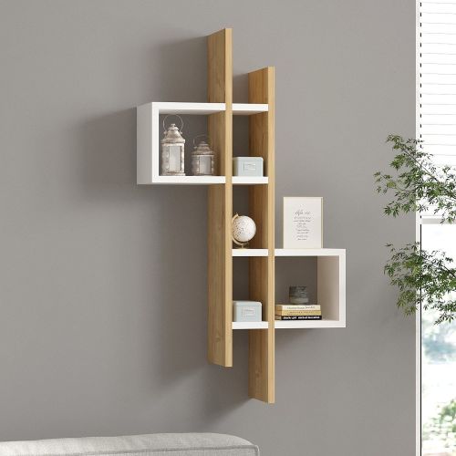 Mensola Bianco Marrone Rovere 8 Ripiani Colore Struttura Marrone 54x20x108h cm, Sfumatura Colore Struttura Rovere - Cupello
