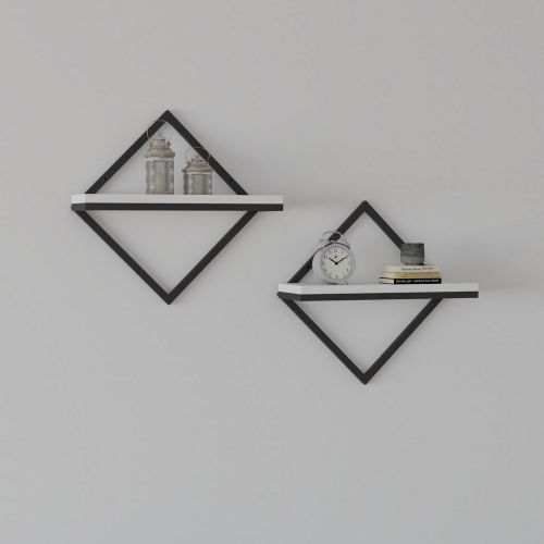 Mensola Bianco Nero 2 Ripiani set da 2 Mensole 42x15x42h cm, Colore Struttura Nero - Mordano