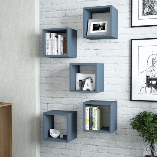 Mensola blu Ardesia 5 Ripiani Modulabile, set da 5 Mensole 30x30x24h cm, Sfumatura Colore Struttura Ardesia - Gianico