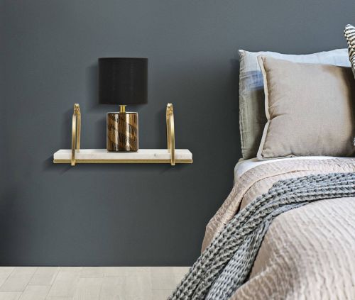 Mensola Bognanco, Scaffale, Ripiano a muro, Scaffalatura multiuso, 40x16 h18 cm, Bianco e Oro