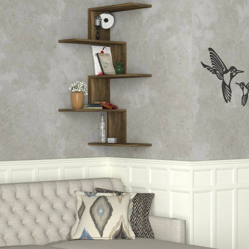 Mensola Galatea, Scaffale, Ripiano a muro, Scaffalatura multiuso, 52x30h109 cm, Noce