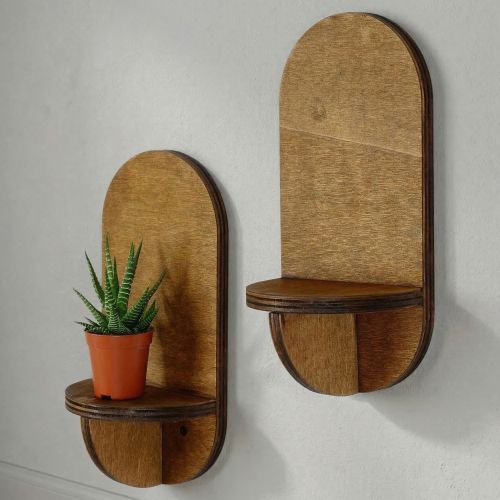 Mensola Marrone Naturale 2 Ripiani set da 2 13x9x26h cm, Sfumatura Colore Struttura Naturale - Buccheri