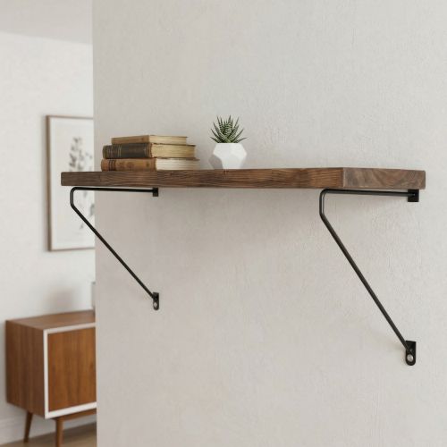 Mensola Marrone Naturale Nero un Ripiano in Legno di Abete 60x14x20h cm, Colore Struttura Nero - Dovadola