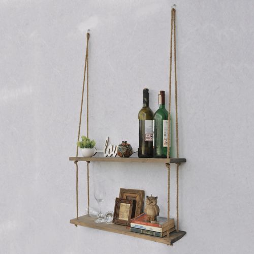 Mensola Marrone Noce 2 Ripiani Fatto a Mano, in Legno di Abete 60x14x60h cm, Sfumatura Colore Struttura Noce - Origgio